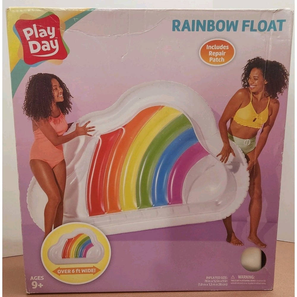Play Day Inflatable Rainbow Swimming Pool Float 6FT Cloud Shape NIB